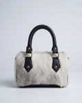 Handcrafted Cowhide & Leather Mini Boston Bag – Black & White