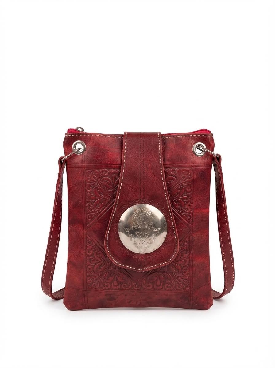 Handcrafted Moroccan Leather Crossbody Bag – Vintage Red Artisan Purse