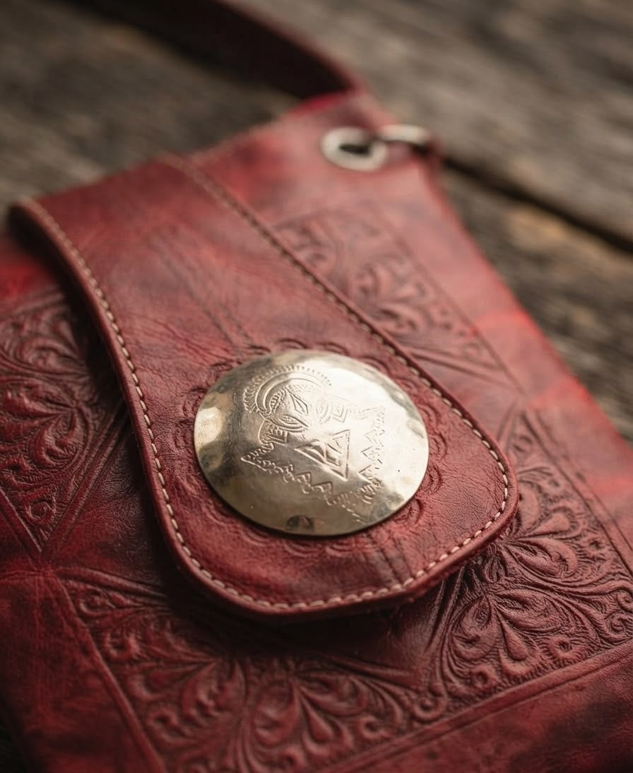 Handcrafted Moroccan Leather Crossbody Bag – Vintage Red Artisan Purse