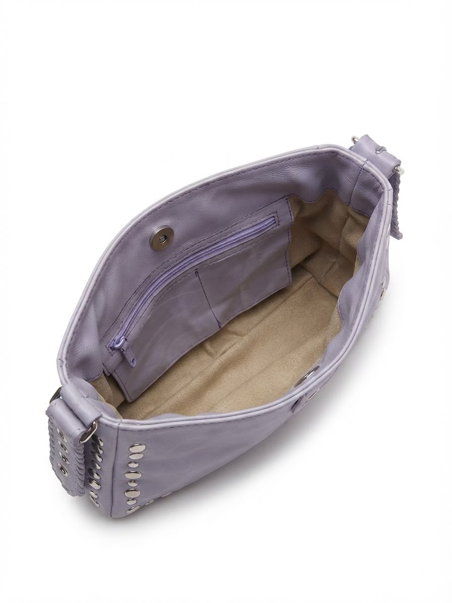Handmade Studded Lilac Leather Shoulder Bag