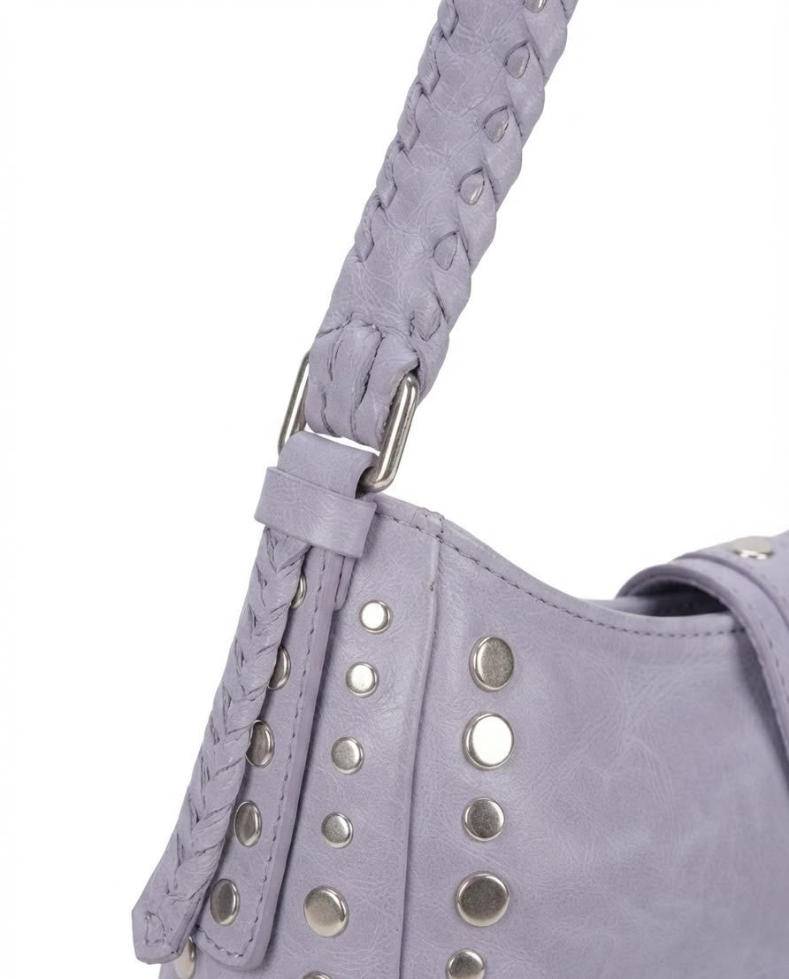 Handmade Studded Lilac Leather Shoulder Bag