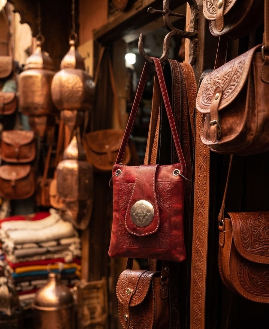 Handcrafted Moroccan Leather Crossbody Bag – Vintage Red Artisan Purse