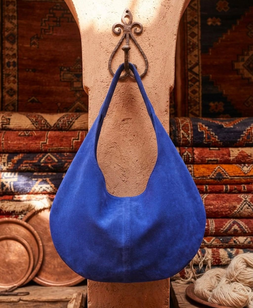 Vibrant Royal Blue Suede Hobo Shoulder Bag