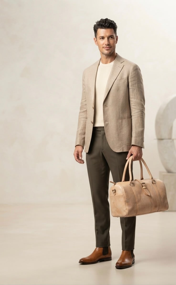 Sac de Voyage Artisanal en Cuir Véritable Sani Leather - Beige Naturel & Gris Vintage