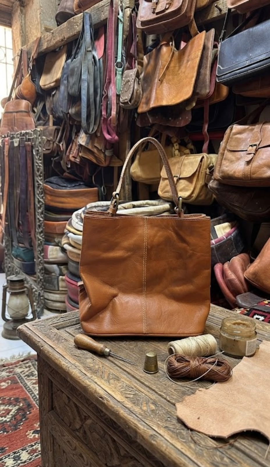 Handmade Moroccan Leather Bucket Bag | Artisan Crafted Tote