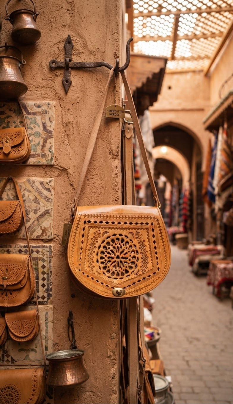Handcrafted Embossed Leather Saddle Bag with Antique Brass Lock