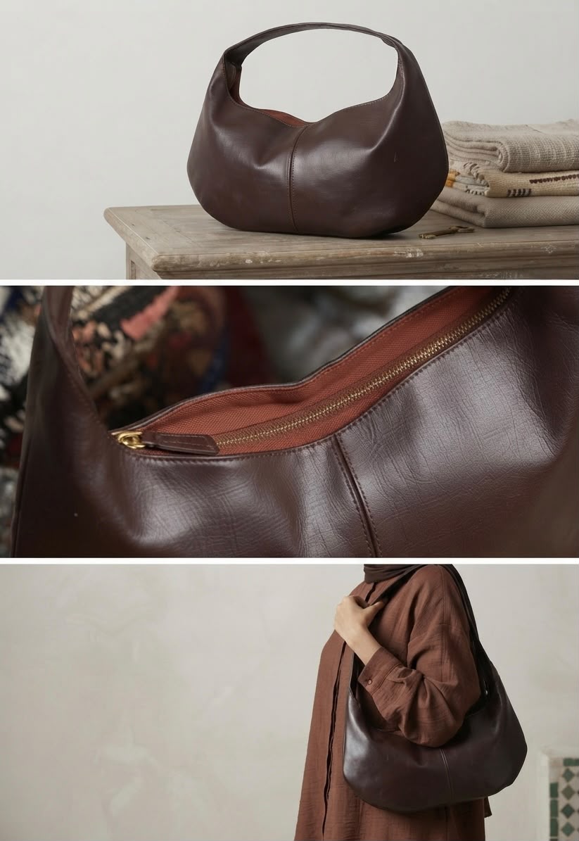 Handcrafted Minimalist Leather Handbag with Zipper