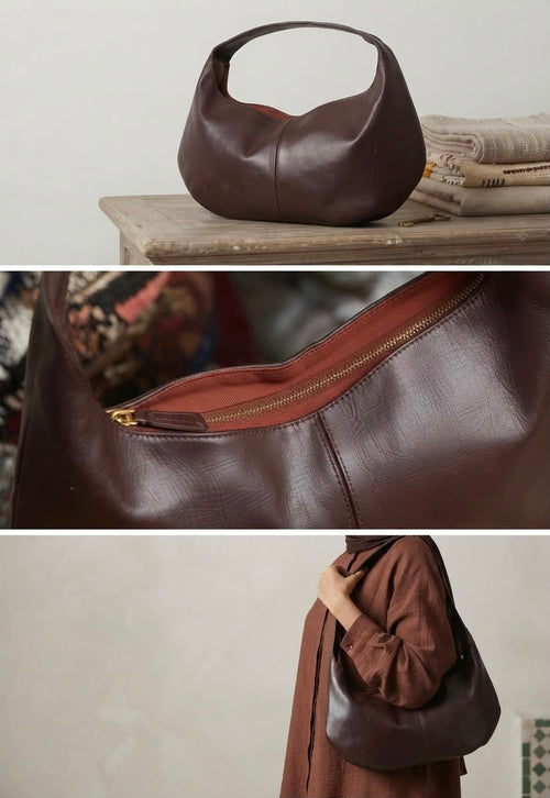 Handcrafted Minimalist Leather Handbag with Zipper