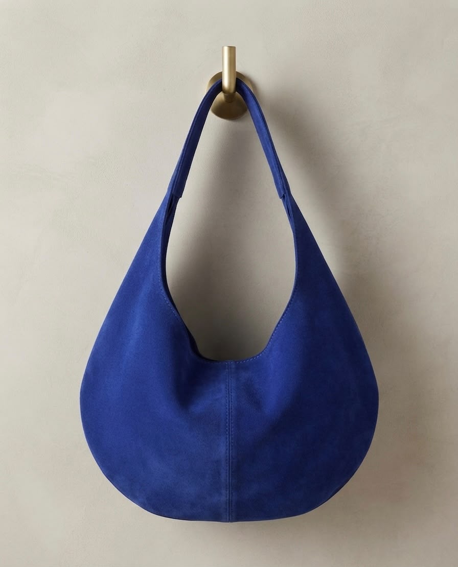Vibrant Royal Blue Suede Hobo Shoulder Bag
