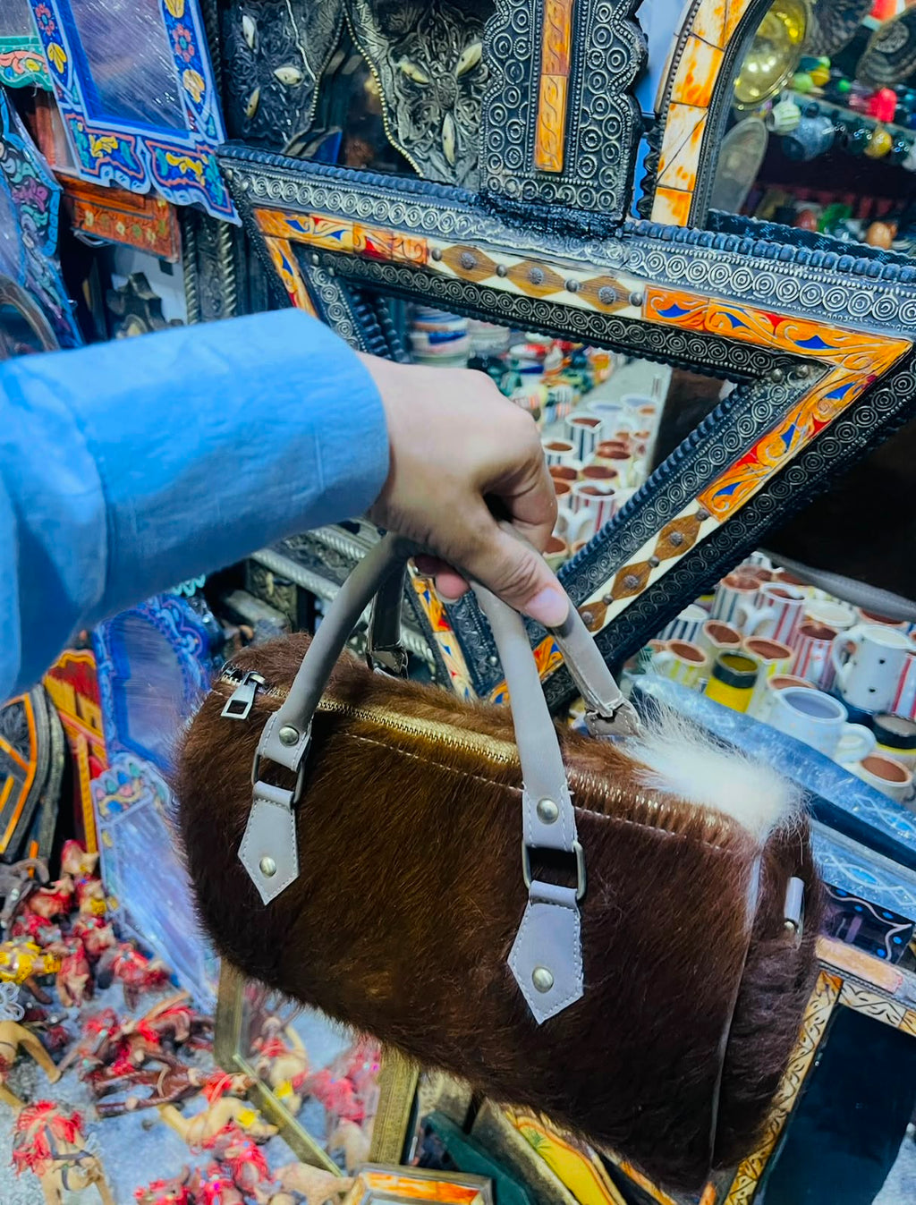 Handcrafted Cowhide Leather Barrel Bag – Moroccan Heritage