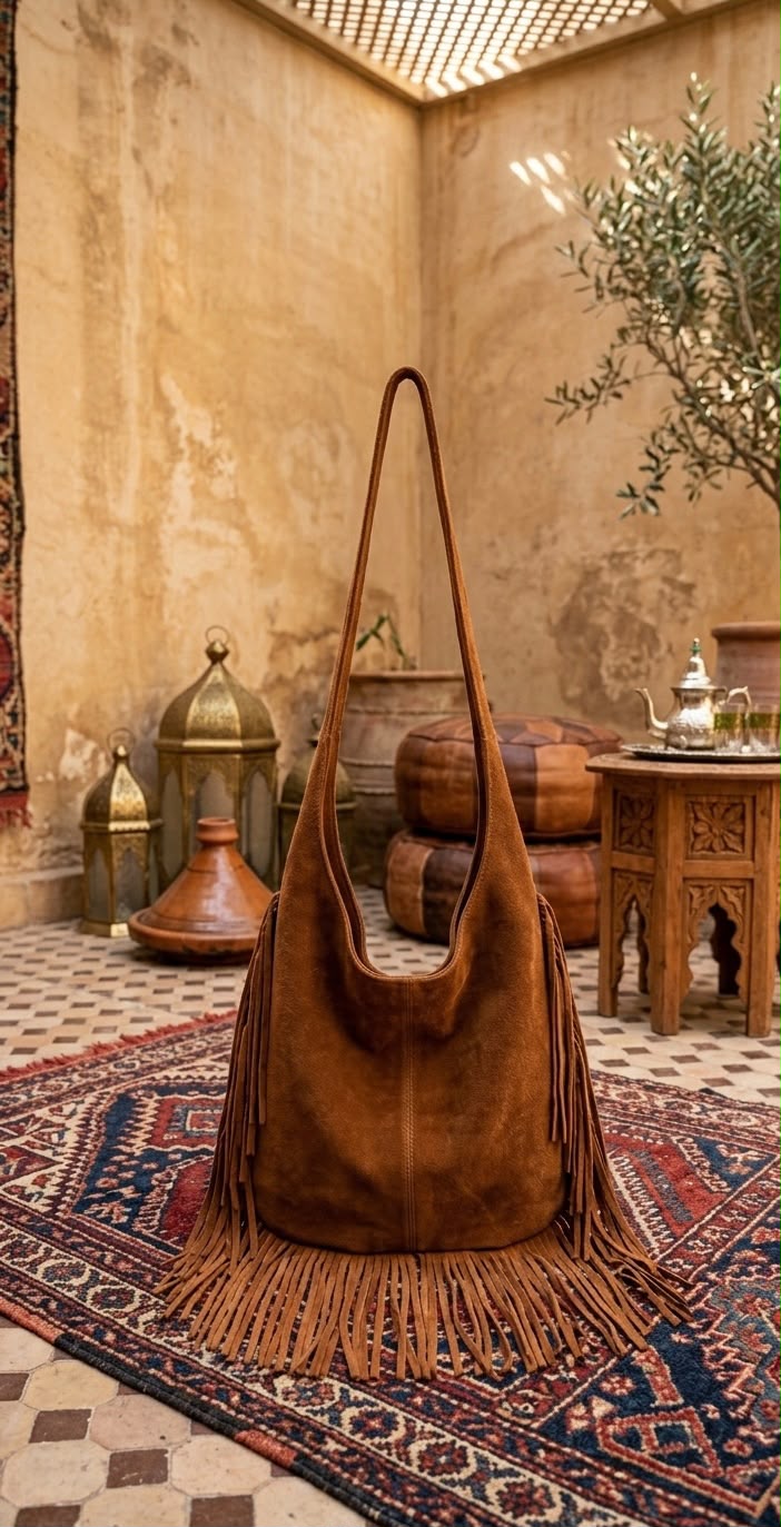 Handcrafted Genuine Leather Boho Shoulder Bag | Authentic Moroccan Craftsmanship