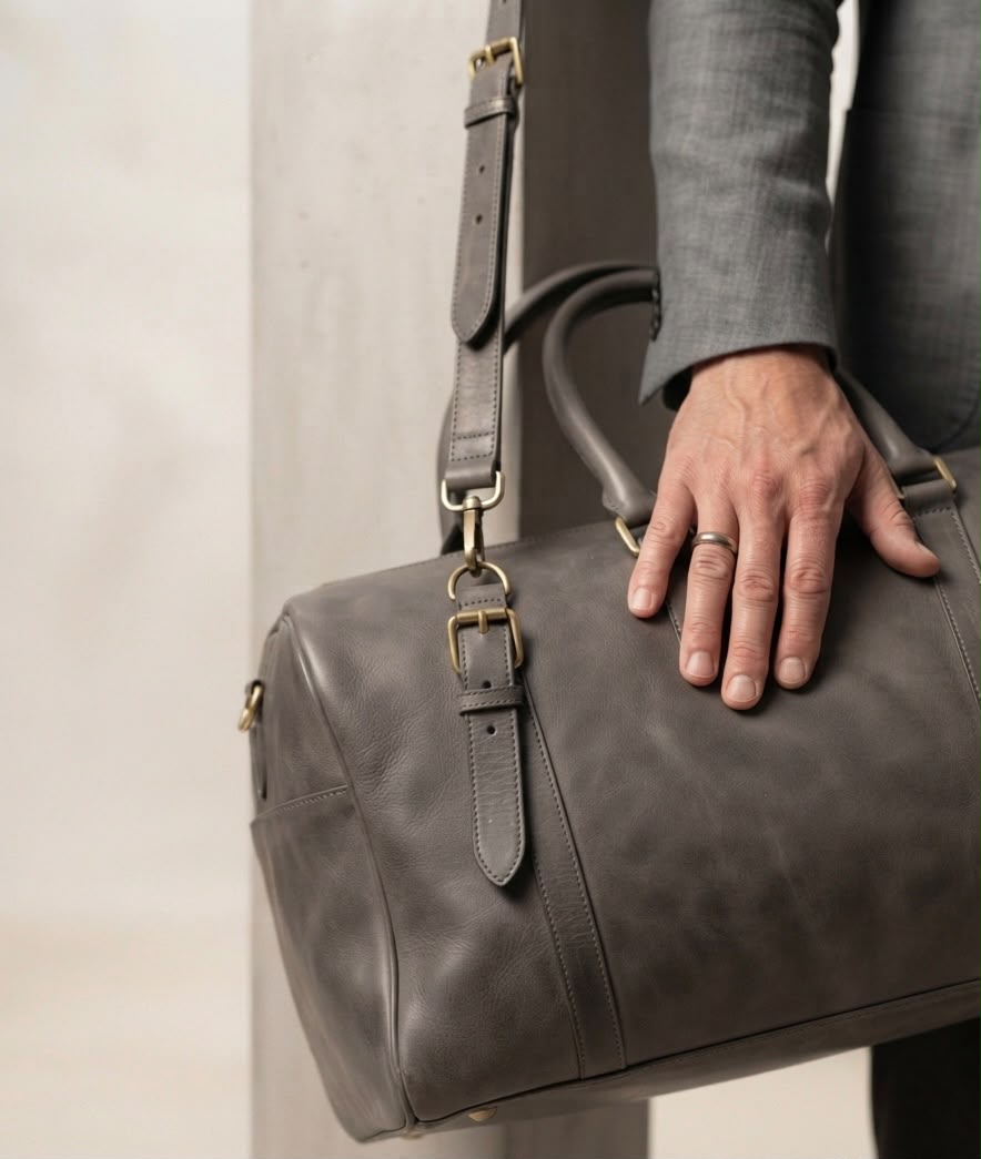 Sac de Voyage Artisanal en Cuir Véritable Sani Leather - Beige Naturel & Gris Vintage