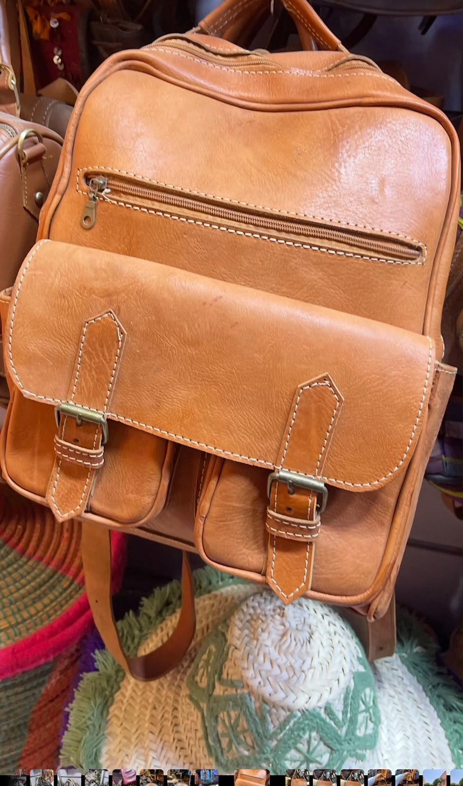 Sani Leather - Handmade Genuine Leather Backpack with Front Pockets & Top Handle