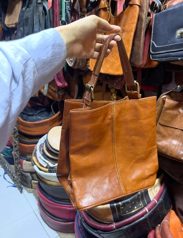Handmade Moroccan Leather Bucket Bag | Artisan Crafted Tote