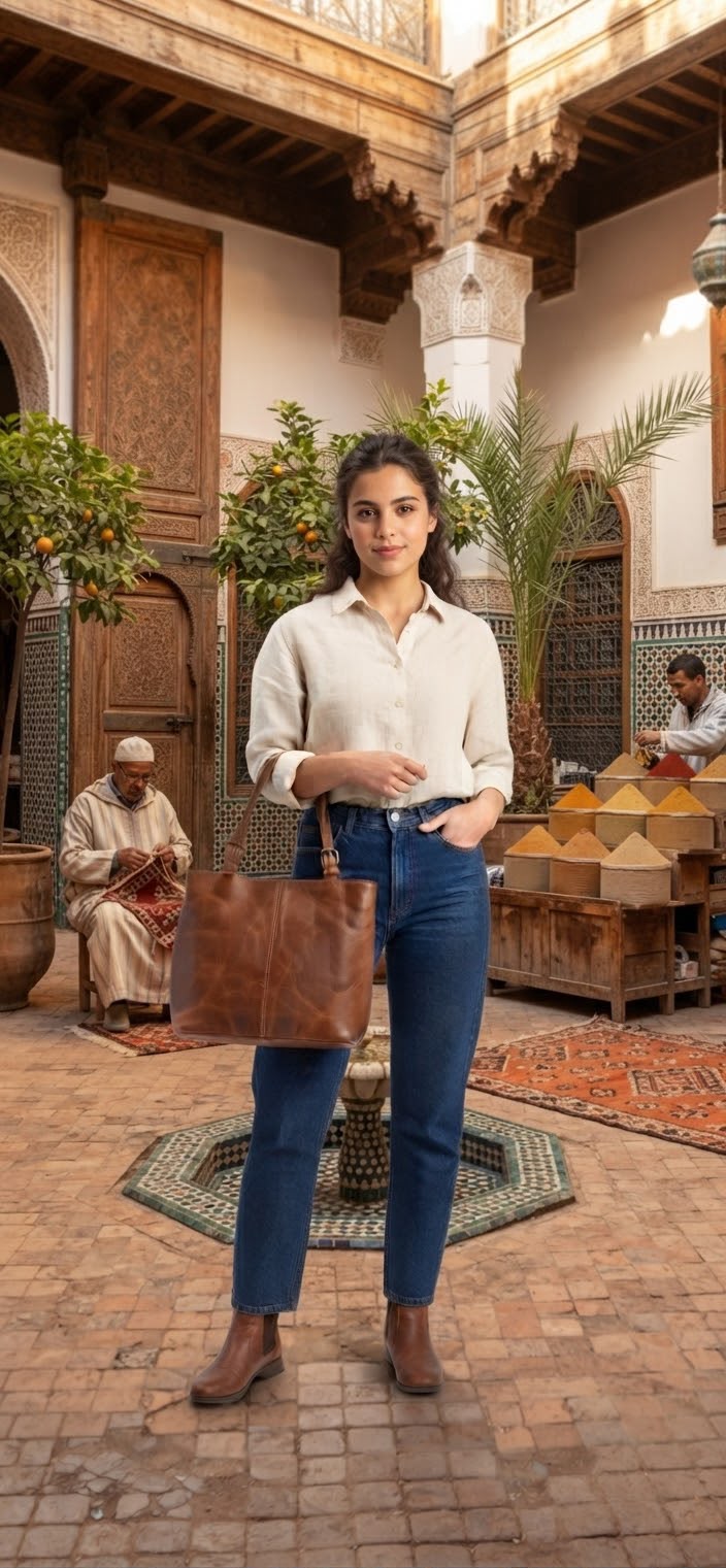 Handmade Moroccan Leather Bucket Bag | Artisan Crafted Tote