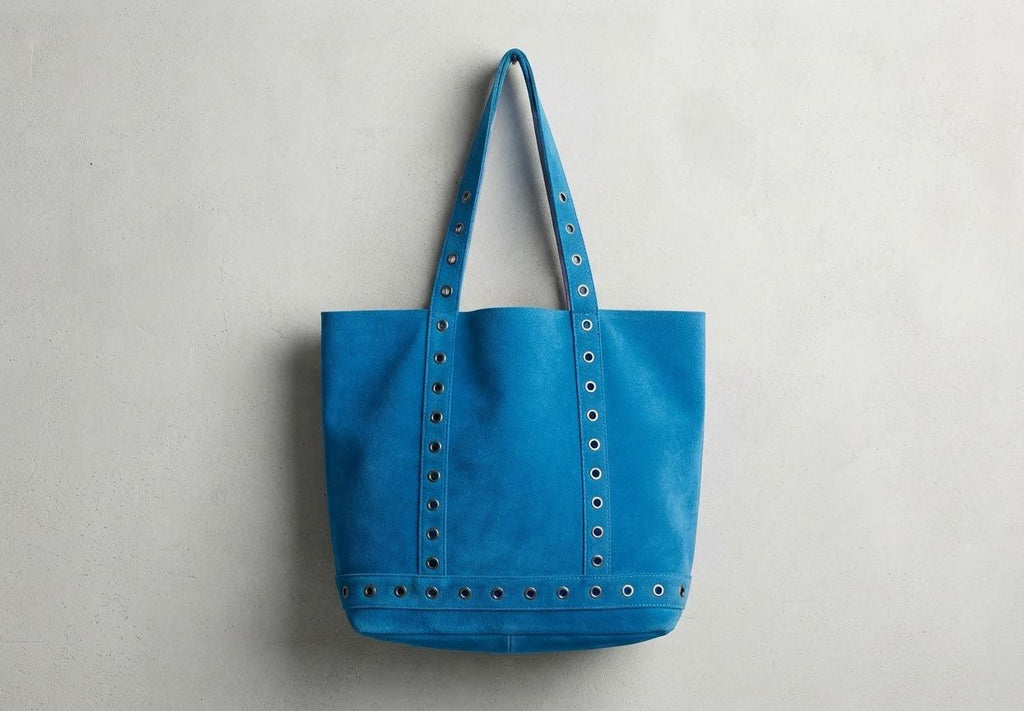 Sleek Leather Tote Bag with Metal Eyelet Details - Authentic Craftsmanship