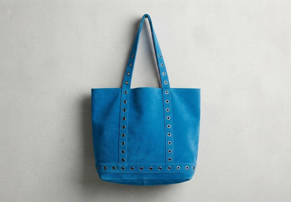 Sleek Leather Tote Bag with Metal Eyelet Details - Authentic Craftsmanship