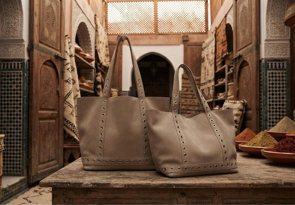 Sleek Leather Tote Bag with Metal Eyelet Details - Authentic Craftsmanship