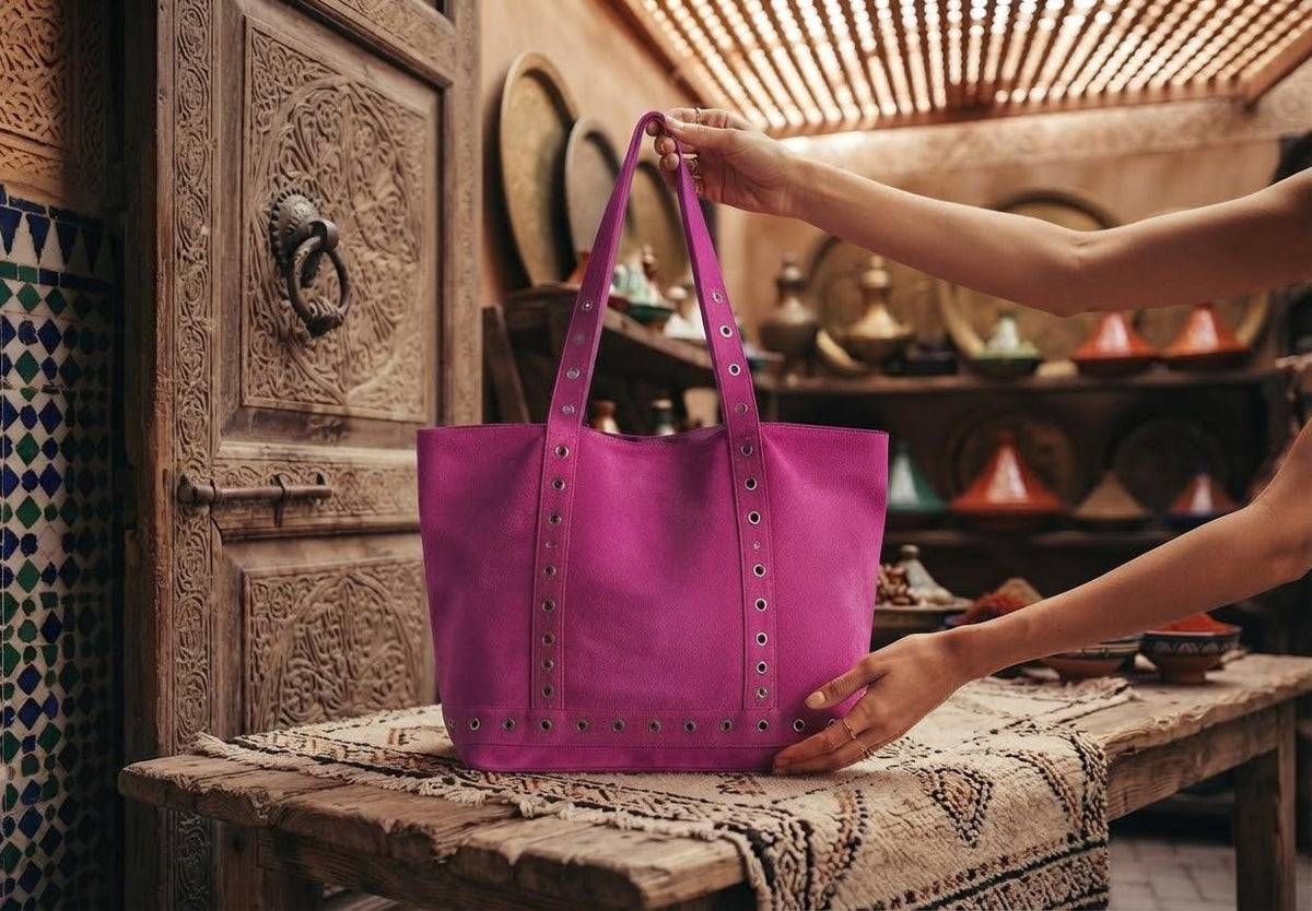Sleek Leather Tote Bag with Metal Eyelet Details - Authentic Craftsmanship