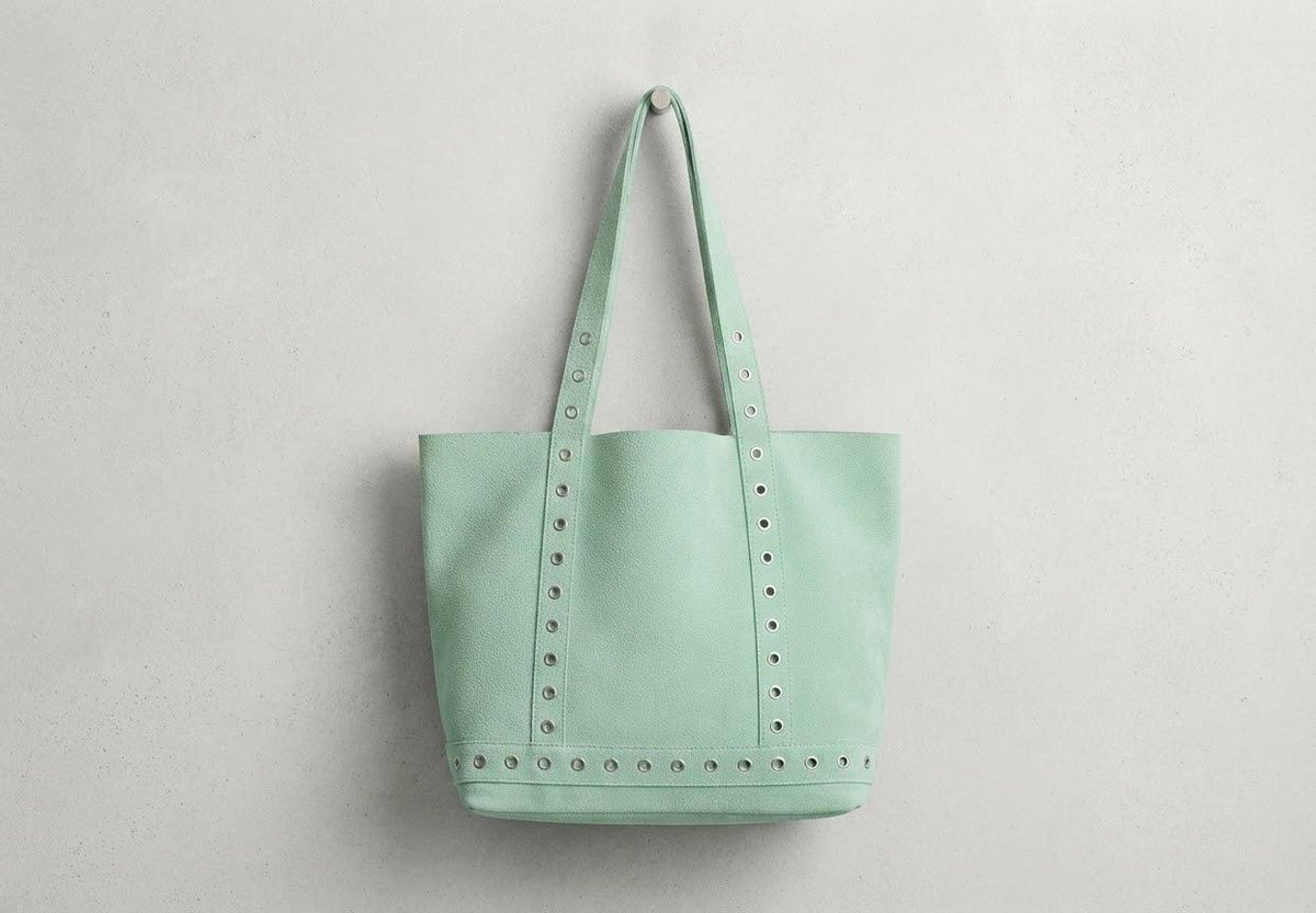 Sleek Leather Tote Bag with Metal Eyelet Details - Authentic Craftsmanship