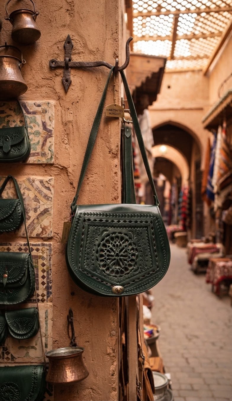 Handcrafted Embossed Leather Saddle Bag with Antique Brass Lock