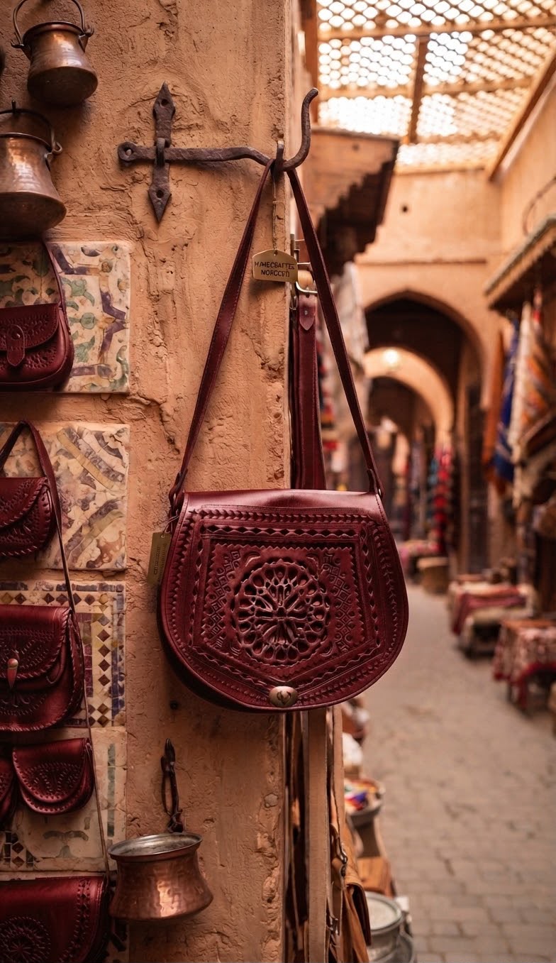 Handcrafted Embossed Leather Saddle Bag with Antique Brass Lock