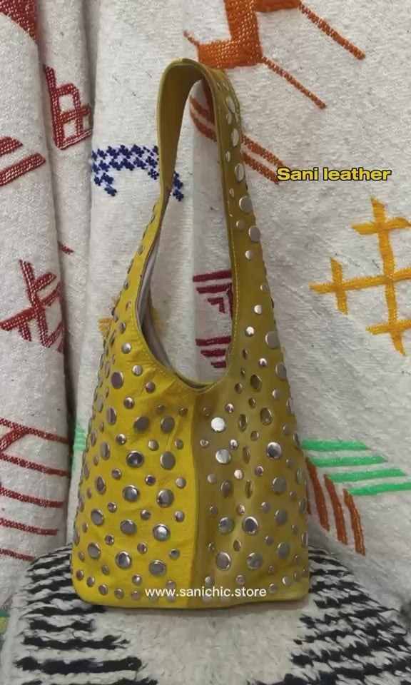 Handmade Studded Leather Hobo Bag | Sani Leather