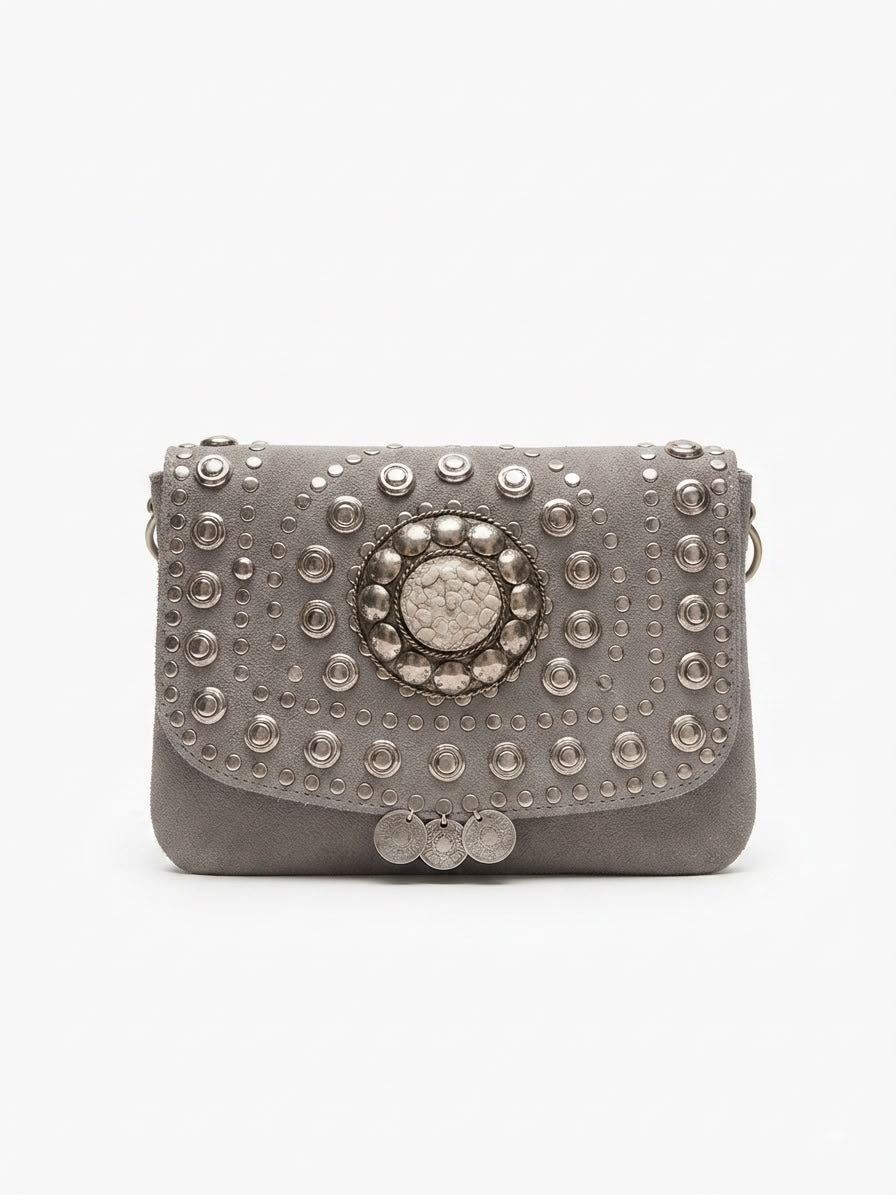 Handmade Grey suede Leather Crossbody Bag